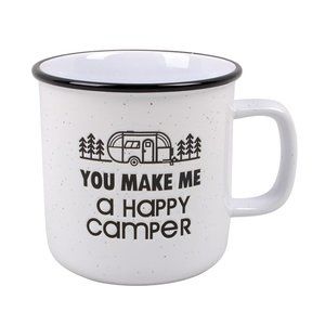 Stoneware Coffee Mug "You Make Me a Happy Camper""